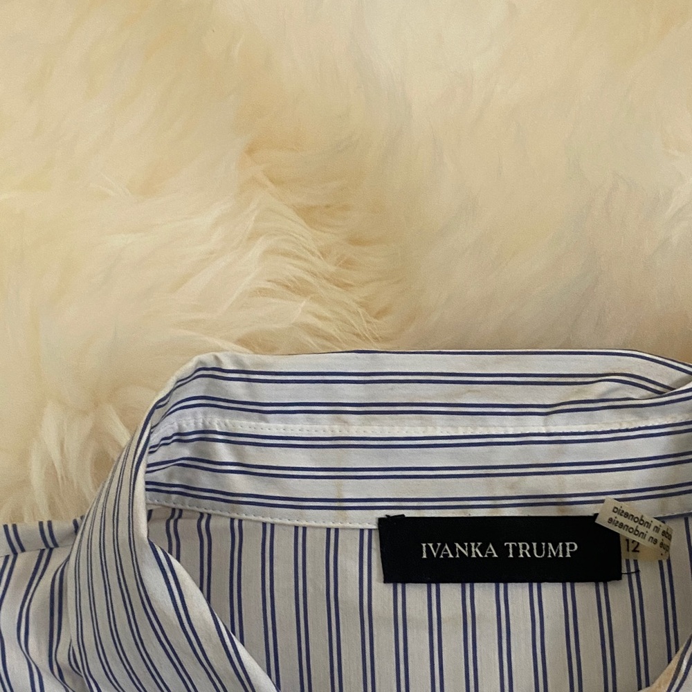 Ivanka Trump Blue and White Striped Long Sleeve Dress - Picture 2 of 4